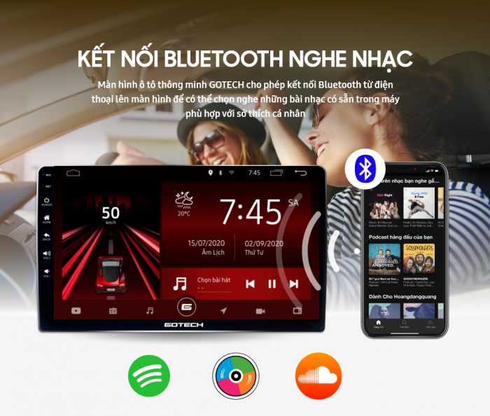 Kết nối bluetooth từ điện thoại đến màn hình Gotech để nghe nhạc