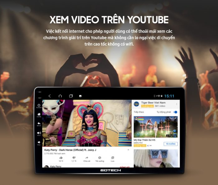 Hỗ trợ xem youtube trên màn hình gotech 