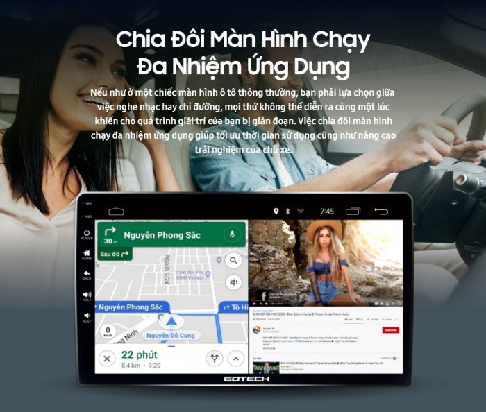 Màn hình Gotech lắp trên xe Brio hỗ trợ chạy đa nhiệm ứng dụng