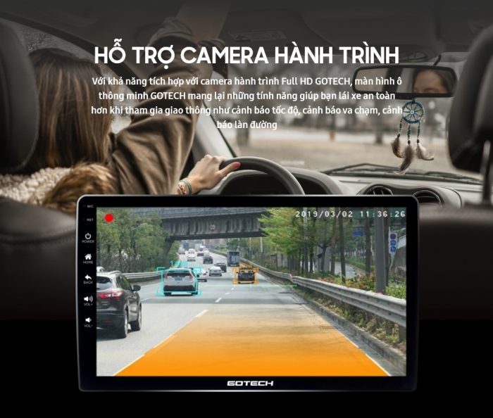 Camera hành trình hỗ trợ hiển thị hình ảnh lên màn hình Gotech