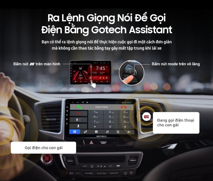 Màn hình ô tô Gotech cho xe Accord hỗ trợ ra lệnh giọng nói