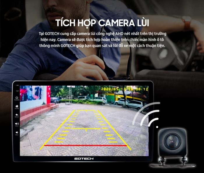 Màn hình android ô tô Gotech tích hợp camera lùi công nghệ AHD