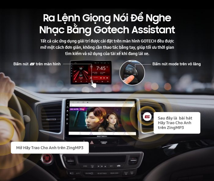 Màn hình ô tô thông minh Gotech hỗ trợ ra lệnh giọng nói để nghe nhạc