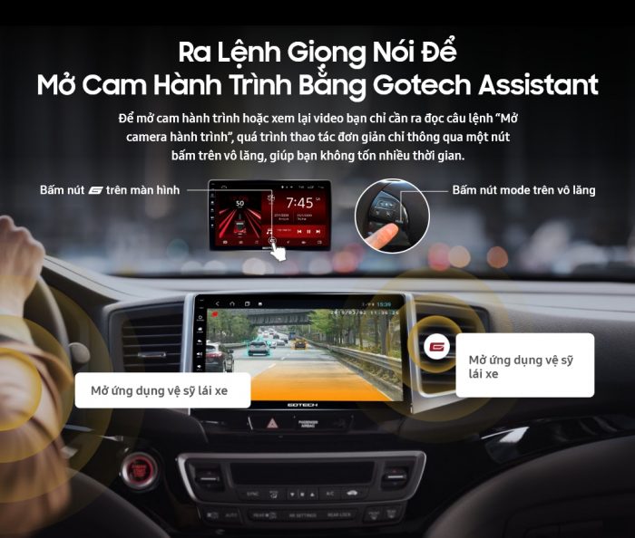 Màn hình ô tô Gotech cho xe Teana hỗ trợ ra lệnh giọng nói mở cam hành trình