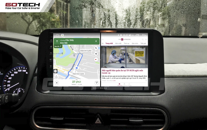 Chạy đa nhiệm ứng dụng trên màn hình Android cho xe Hyundai Kona