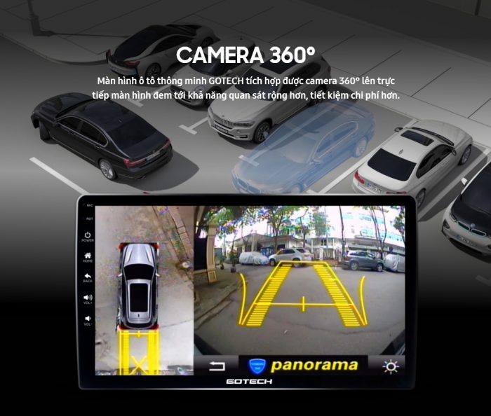 Màn hình ô tô Gotech hỗ trợ cài đặt camera 360 đô 