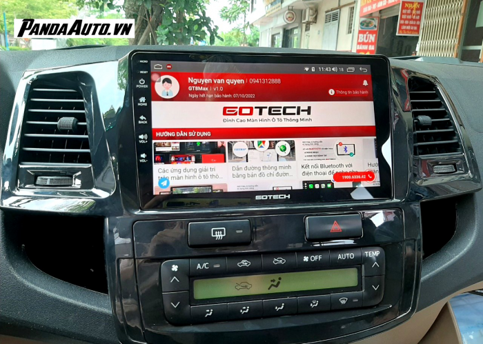 Bảo hành điện tử trên màn hình android Gotech cho xe Fortuner 2015