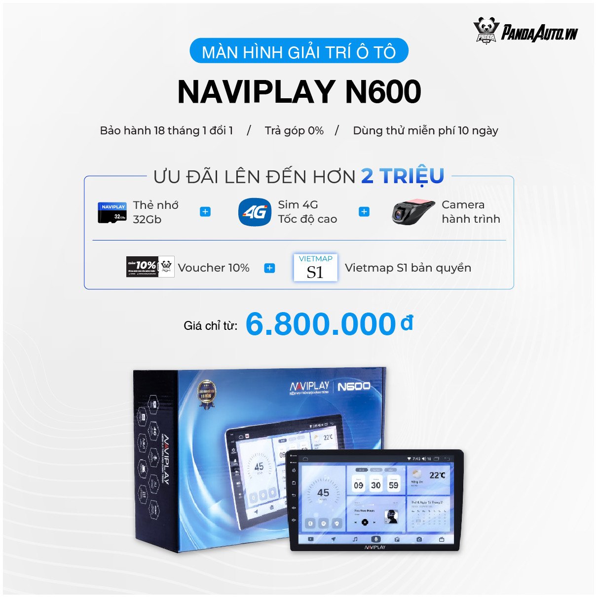 Màn hình NaviPlay N600 chính hãng – Thiết bị giải trí giá rẻ cho ô tô
