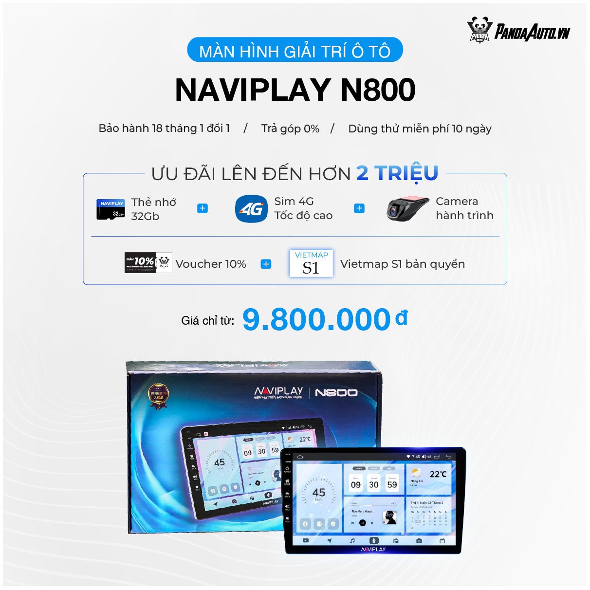 Màn hình NaviPlay N800 chính hãng – Màn hình thông minh giá rẻ cho ô tô 2022
