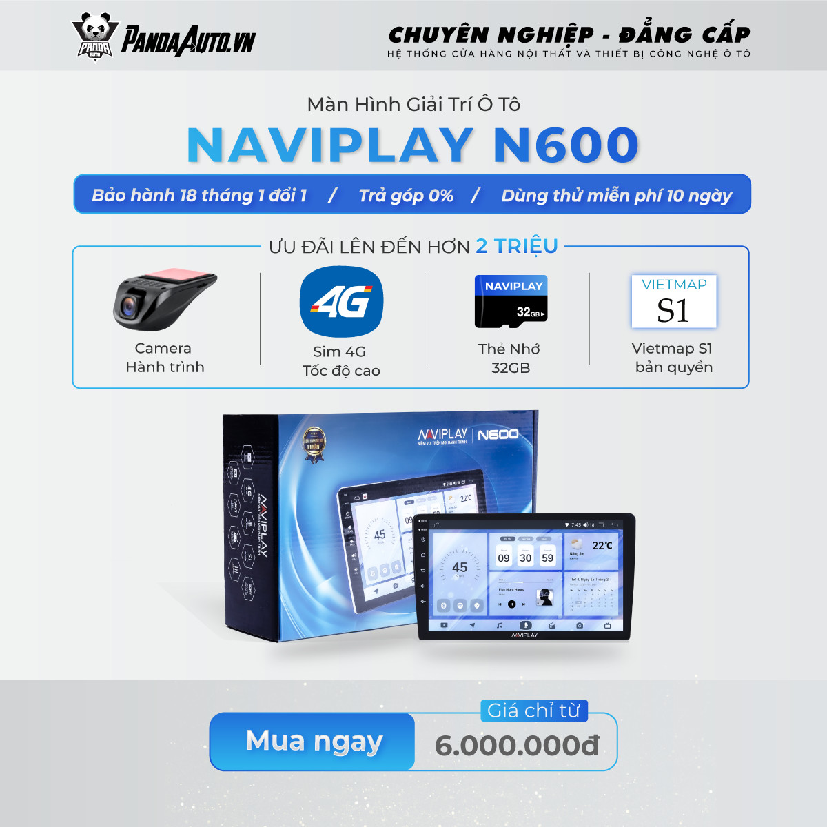 Màn hình NaviPlay N600 chính hãng – Thiết bị giải trí giá rẻ cho ô tô
