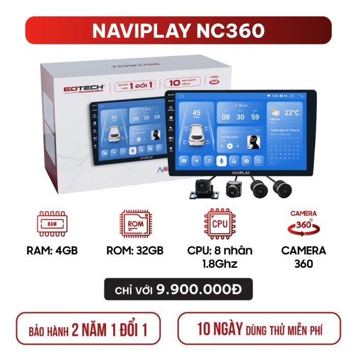 Màn hình liền camera 360 ô tô NAVIPLAY NC360 chính hãng, lắp đặt uy tín tại Panda Auto