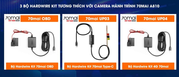 3 Bộ Hardwire Kit tương thích với camera hành trình 70mai Dash cam A810