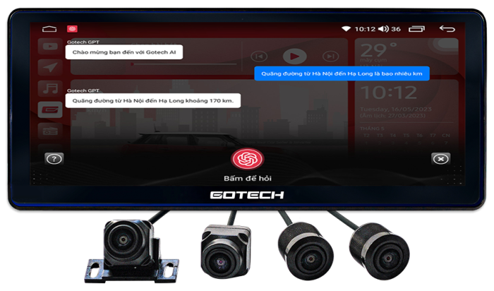 Gotech GT12.3i 360 tích hợp trợ lý giọng nói KiKi Al và GOTECH GPT, mang đến trải nghiệm điều khiển thoải mái và thông minh trên màn hình 12.3 inch độ phân giải cao.