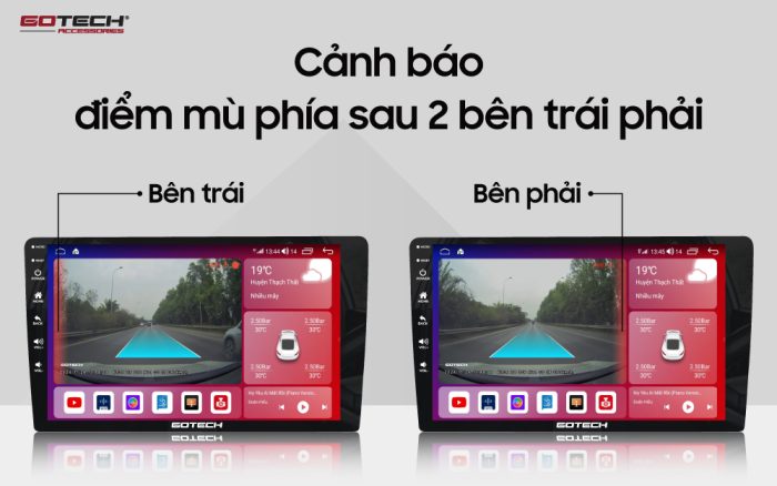 Màn hình ô tô thông minh Gotech GTS4 cảnh báo điểm mù phía sau 2 bên trái phải