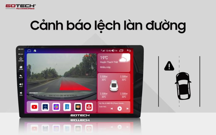 Màn hình ô tô thông minh Gotech GTS4 cảnh báo lệch làn đường