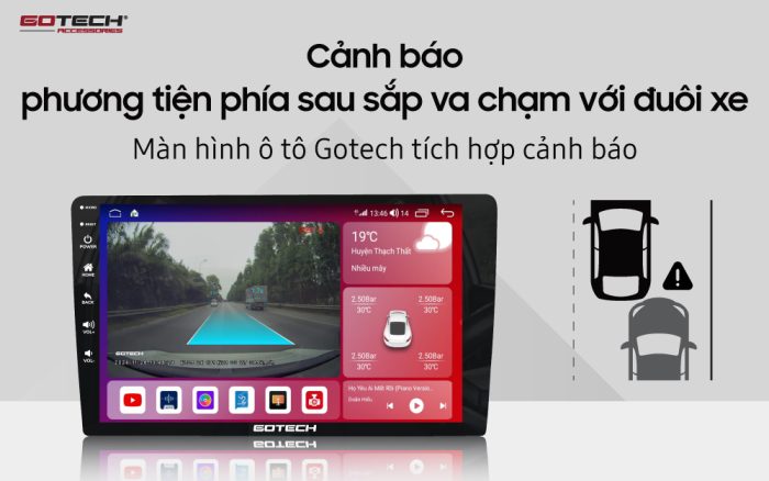 Màn hình ô tô thông minh Gotech GTS4 cảnh báo phương tiện phía sau va chạm