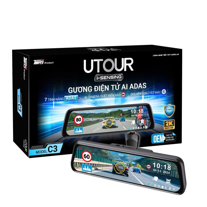 Camera hành trình gương Utour C3 chính hãng tại Panda Auto