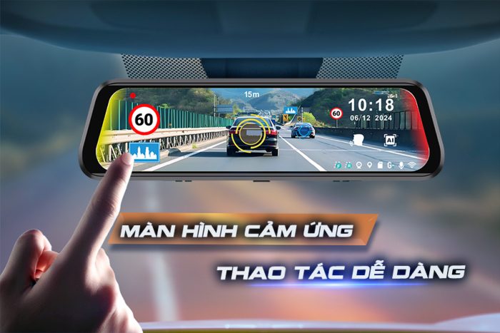 Camera hành trình gương Utour C3M được trang bị màn hình cảm ứng dễ dàng thao tác