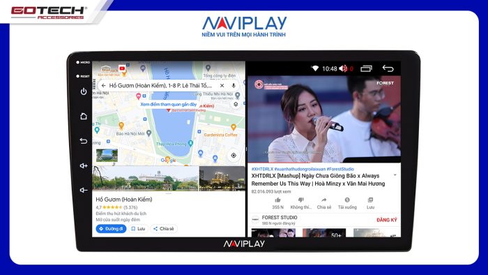 Màn hình giải trí ô tô naviplay n360 lite chạy đa nhiệm