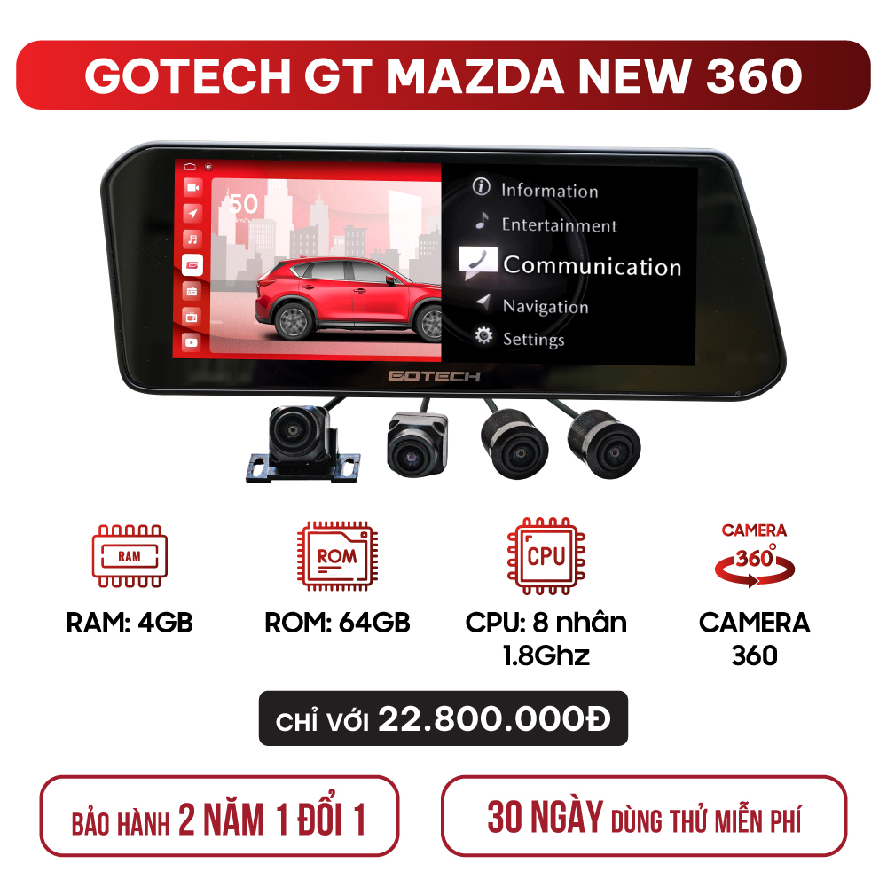 Màn hình ô tô thông minh Gotech GT Mazda New 360 – mẫu 2025