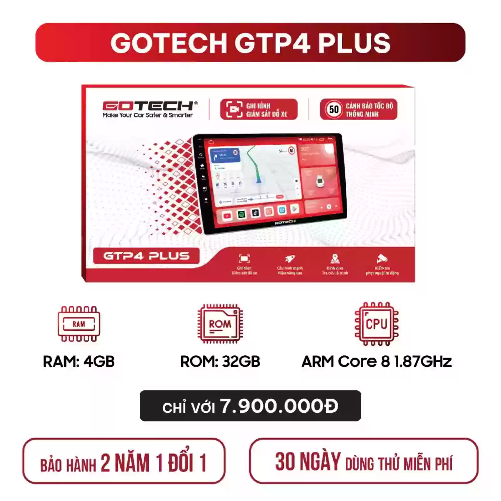 Màn hình ô tô thông minh Gotech GTP4 Plus