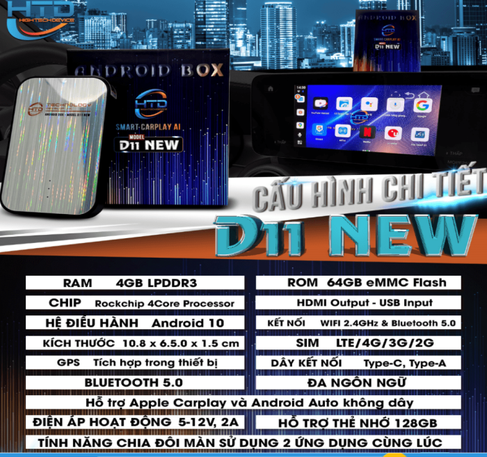 Cấu hình của Android Box ô tô HTD D11 New