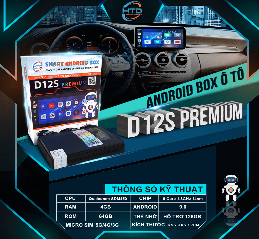 Android box cho ô tô HTD D12S Premium