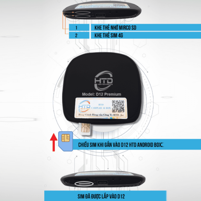Android box ô tô D12 Premium hỗ trợ kết nối sim 4G