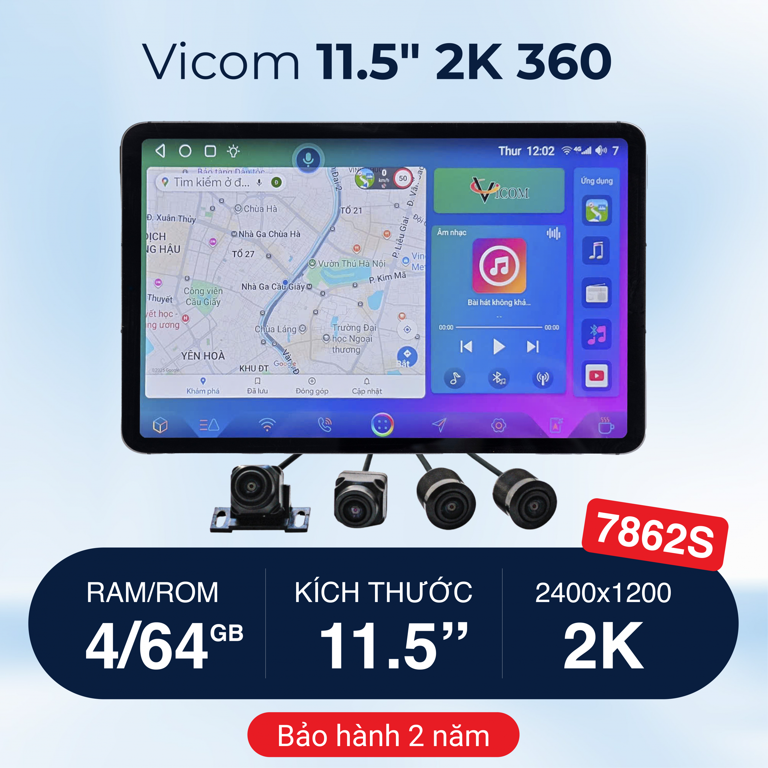 Màn hình android ô tô Vicom 2k- 11.5″ liền camera 360