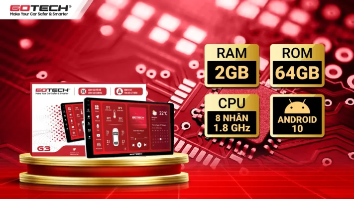 Màn hình ô tô Gotech sở hữu cấu hình mạnh mẽ, mang đến hiệu năng ổn định vượt trội