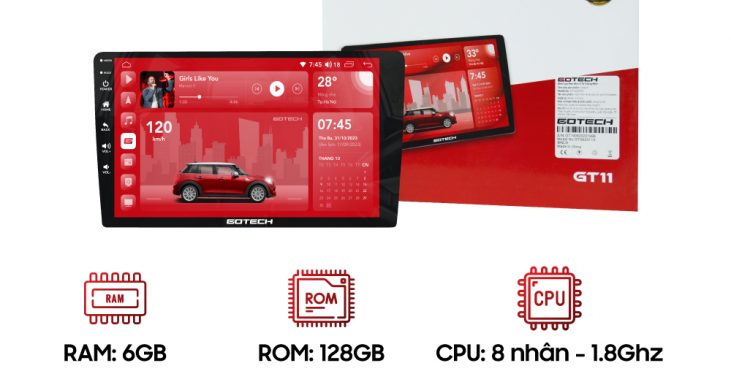 Màn hình ô tô Gotech GT11 chính hãng tại Panda Auto 483 Nguyễn Khang, Hà Nội